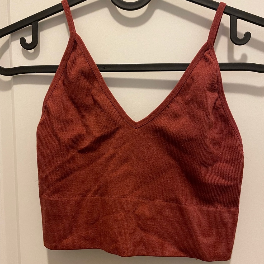 Bozzolo Brick Red Ribbed Crop Top